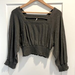 Free People Grey Fitted Crop Top